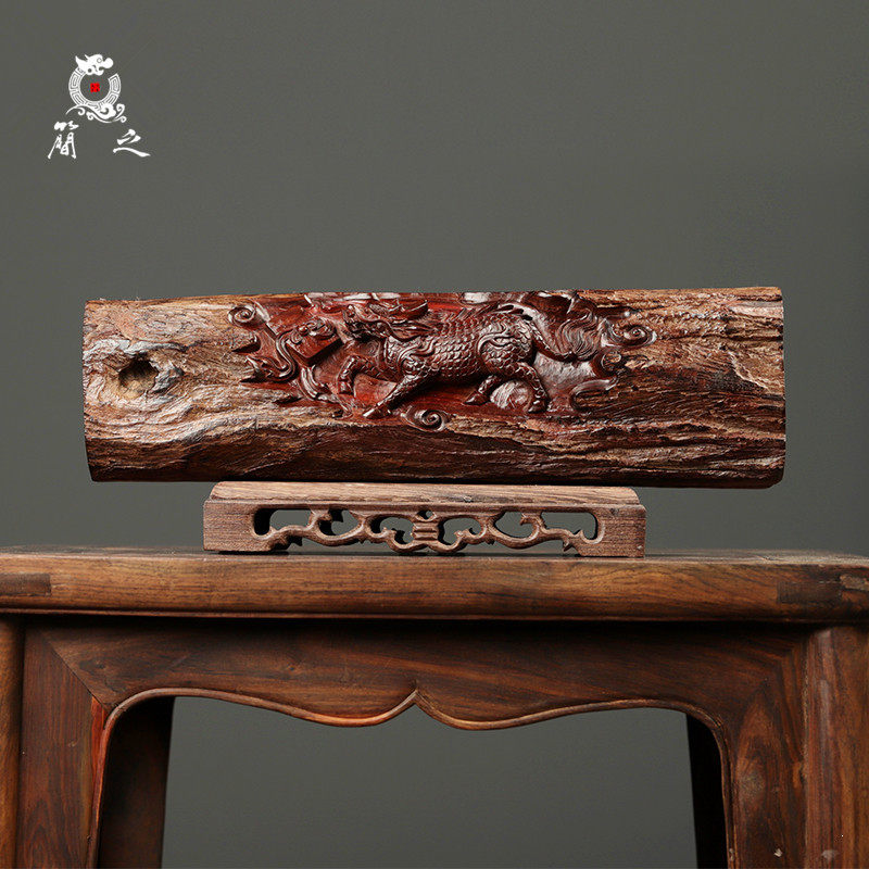 麒麟横财摆件 印度小叶紫檀木雕工艺品客厅玄关复古中国风装饰品