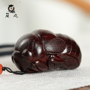 一鸣惊人金蝉手把件 印度小叶紫檀木湘工手工雕文玩把玩物件男士