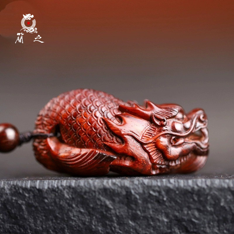 鱼化龙手把件 印度小叶紫檀木文玩把玩物件小把件吊坠包挂件车挂