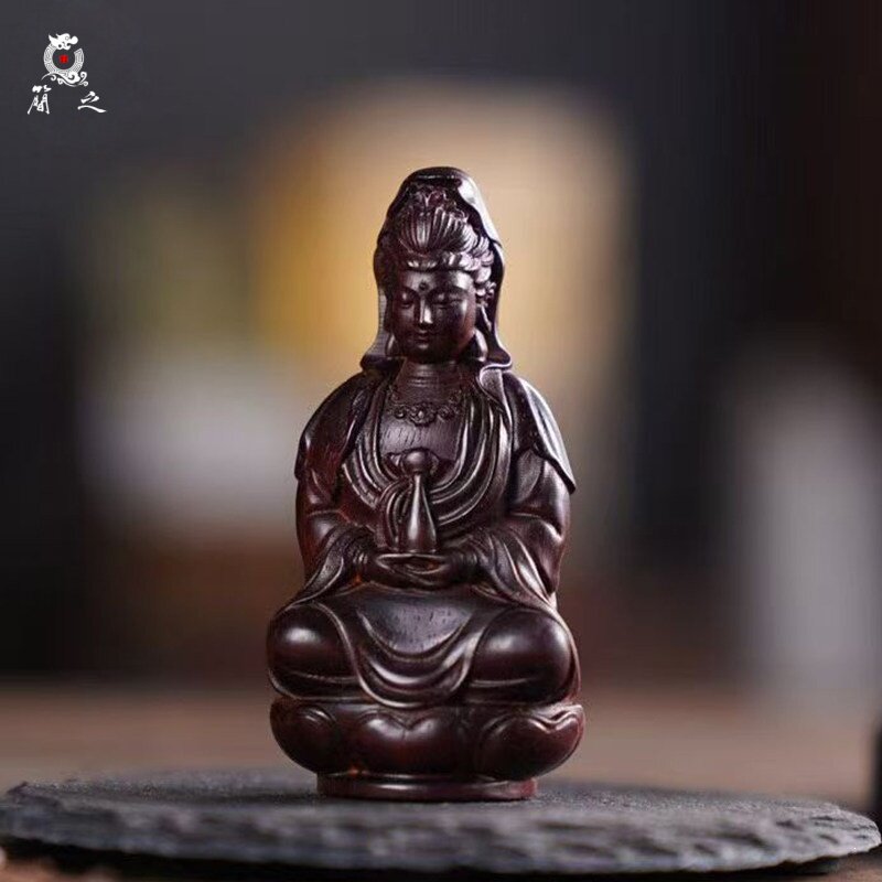 印度小叶紫檀木雕观音菩萨佛像摆件文玩手把件家用玄关装饰工艺品