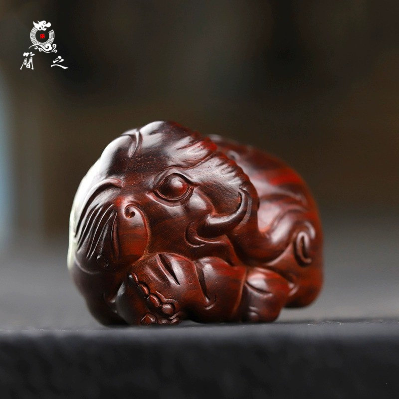 印度小叶紫檀吉祥如意大象小手把件檀香紫檀湘工名师石争纯手工