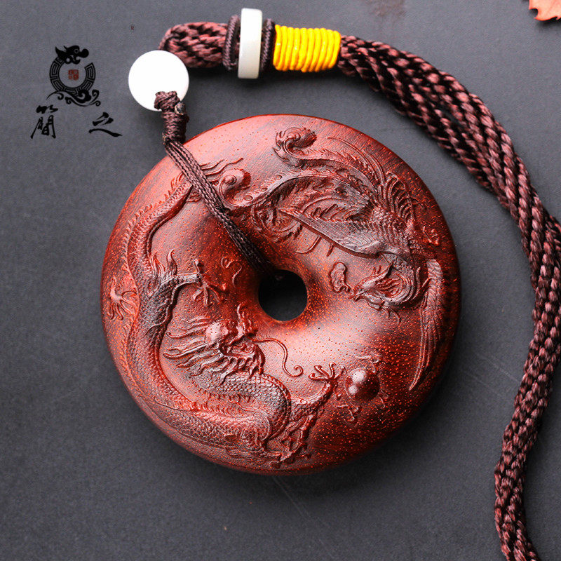 龙凤平安扣吊坠挂件 印度小叶紫檀木 文玩手把件手玩把件把玩物件