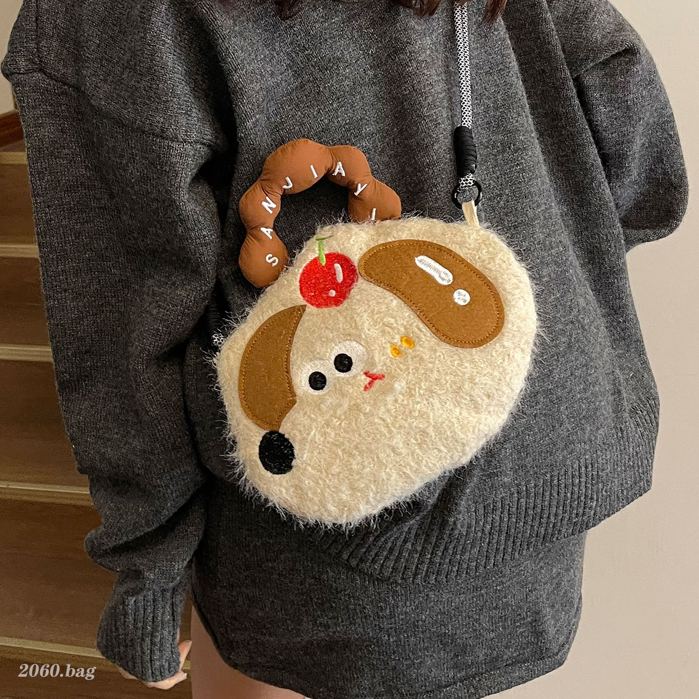 可爱卡通毛绒小方包女斜挎手提包收纳化妆包日韩风2025新款百搭