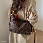 复古印花托特包女大容量单肩包202新款 高级感休闲通勤豹纹斜挎包