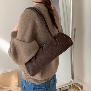 复古小众韩版腋下包女2026新款大容量高级感单肩手提包保龄球包