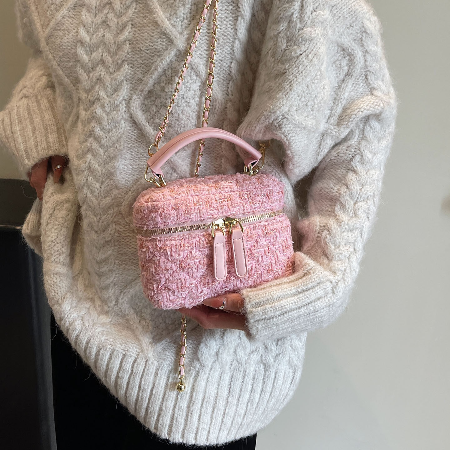 小香风毛呢迷你链条包包女2025新款小众设计盒子包秋冬百搭斜挎包,箱包皮具/热销女包/男包,通用款女包,淘宝优惠券,粉丝福利购,淘宝优惠卷