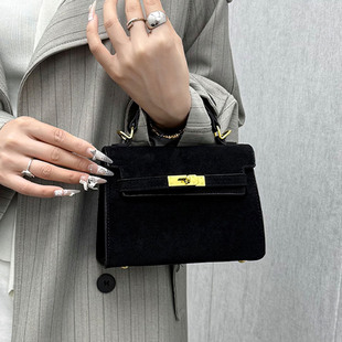 手提凯莉包 女式 气质精致百搭时尚 绒面单肩斜挎高级简约20252秋季
