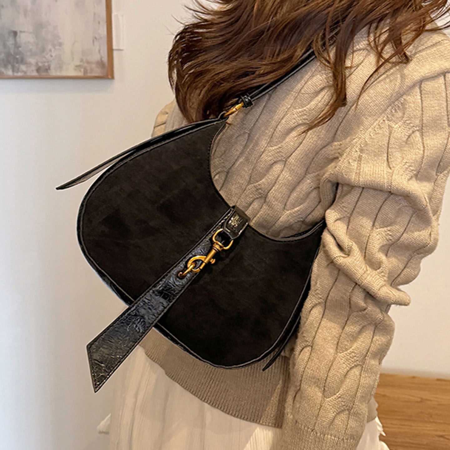 百搭复古时尚斜跨精致简约高级感2025秋季女式单肩手提腋下包