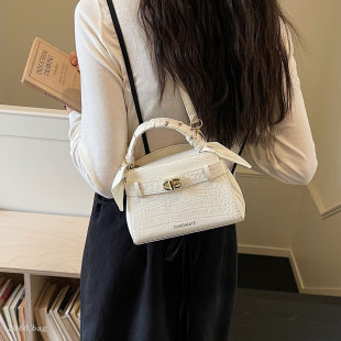 休闲百搭凯莉包女2026新款 单肩斜跨包 鳄鱼纹手提包高级感轻奢时尚