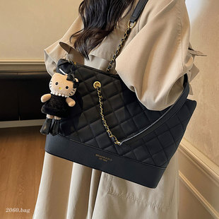 大容量菱格链条托特包2025通勤气质简约时尚 ins女单肩包包 潮韩版