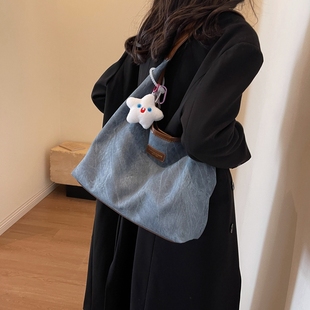 大容量包包女2025新款 通勤帆布牛仔托特包大学生上课包百搭单肩包
