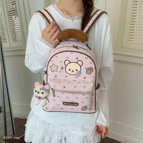 可爱卡通熊通勤流行双肩包女2026夏季新款大容量百搭日常少女背包