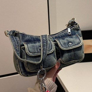 时尚 韩版 潮流单肩包小众高级感休闲女包 新款 牛仔布腋下包2025夏季
