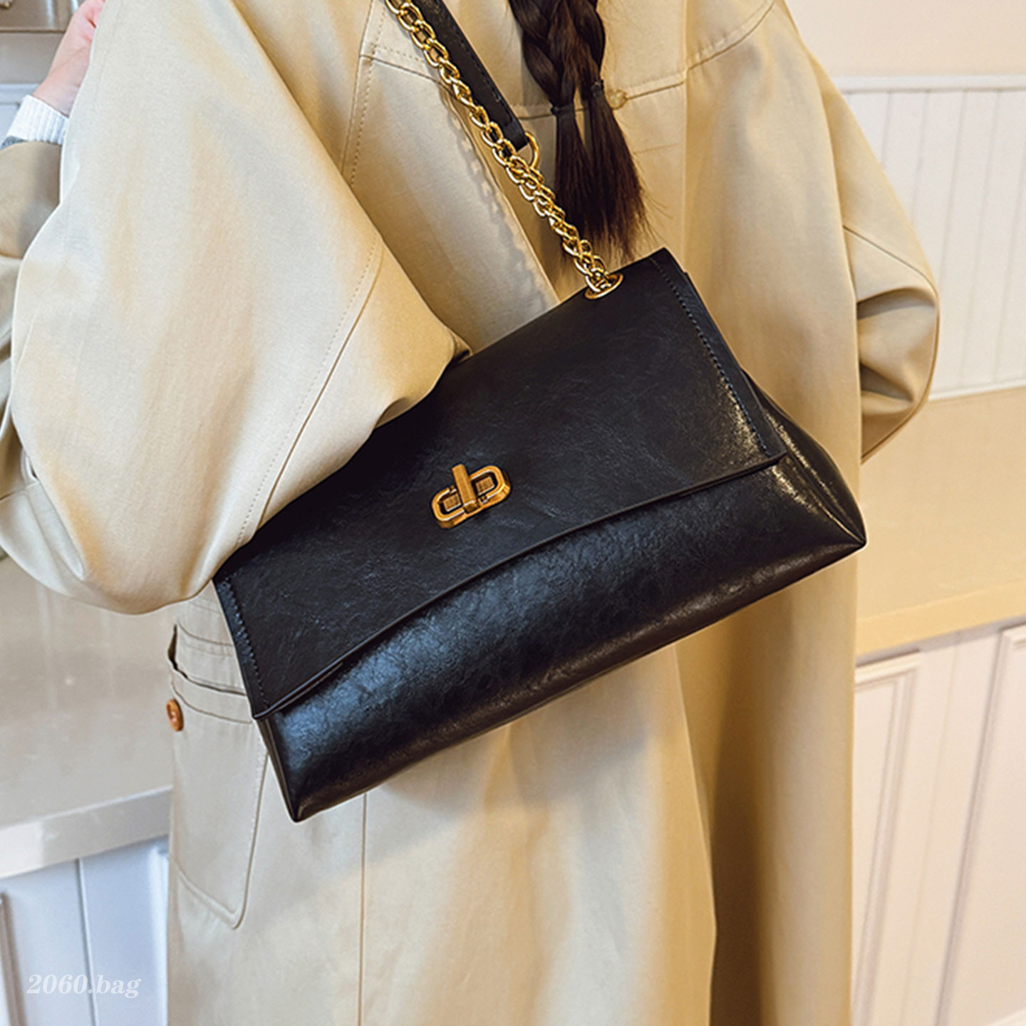 洋气时尚精致百搭简约皮质高级感链条单肩手提2025秋季女式小方包