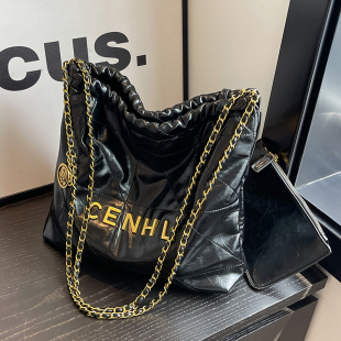 法国时尚 秋冬褶皱菱格链条单肩托特包 小香风大容量包包女2025新款