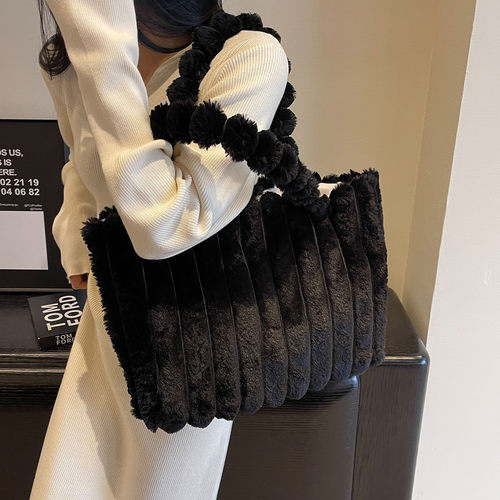 休闲大容量毛绒托特包2025秋冬新款女式上班通勤单肩包韩版ins