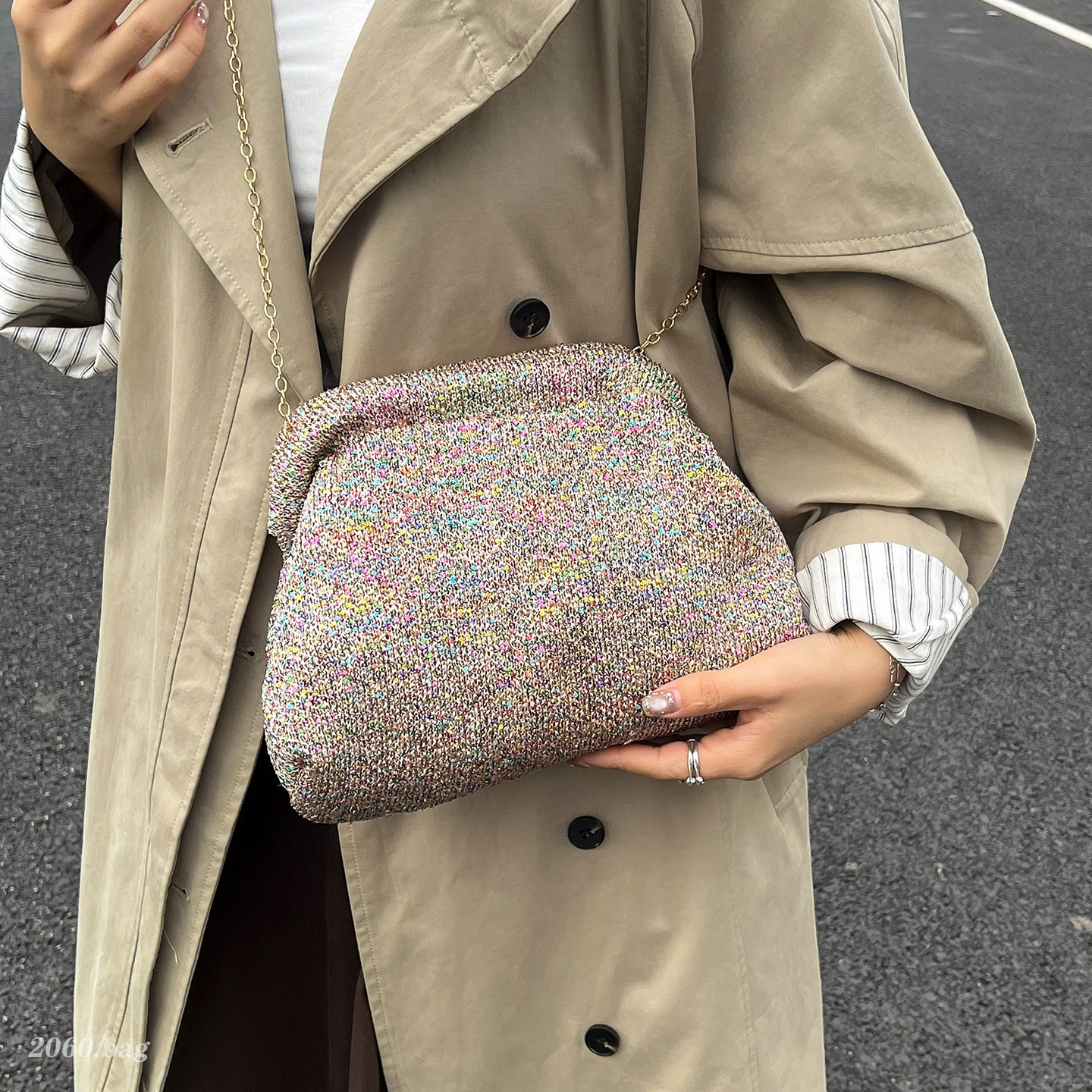 休闲气质小众设计亮片贝壳包2025百搭秋季新款女链条单肩斜跨包