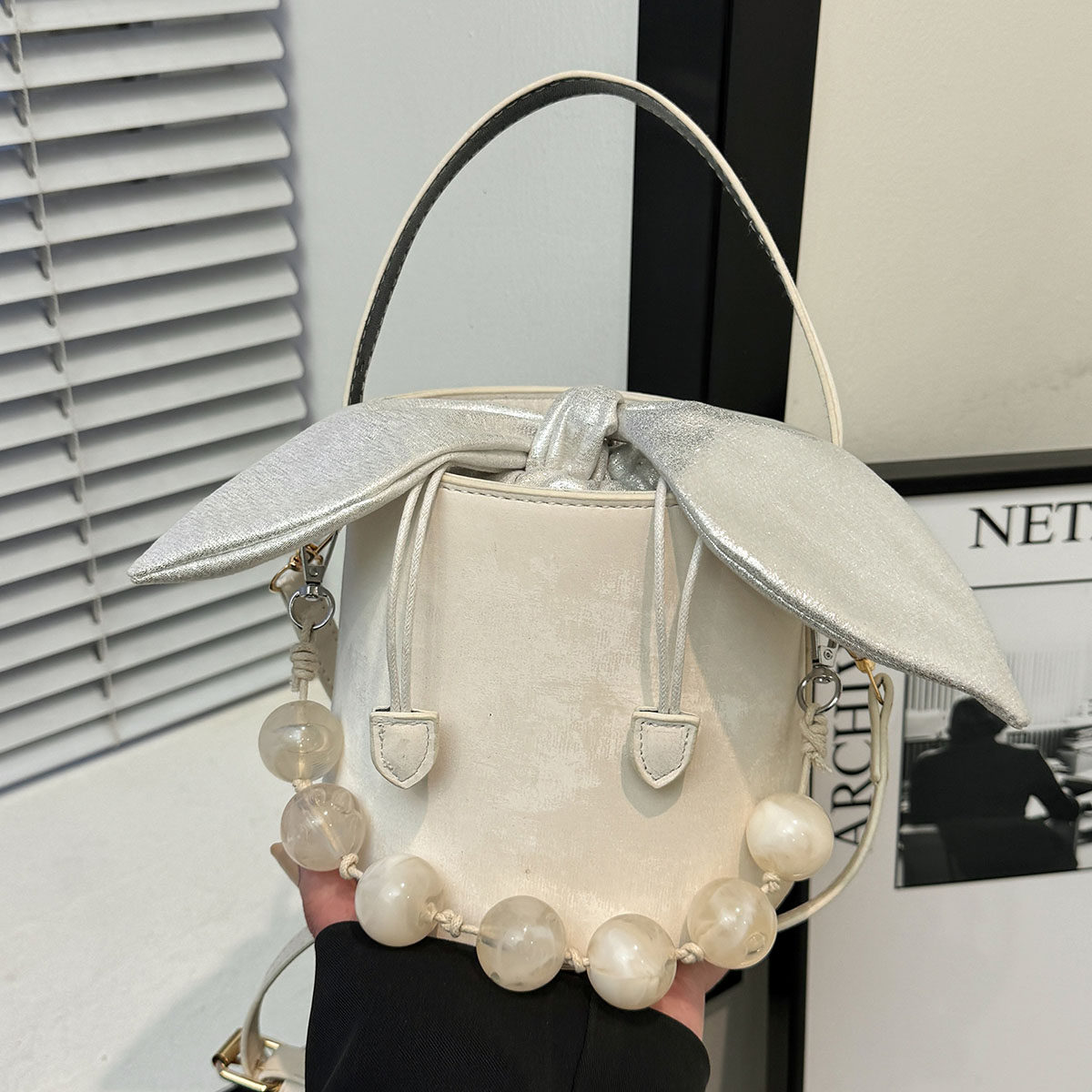 韩系百搭串珠手提单肩包包女2025夏季新款小众设计时尚斜挎水桶包,箱包皮具/热销女包/男包,水桶包,淘宝优惠券,粉丝福利购,淘宝优惠卷