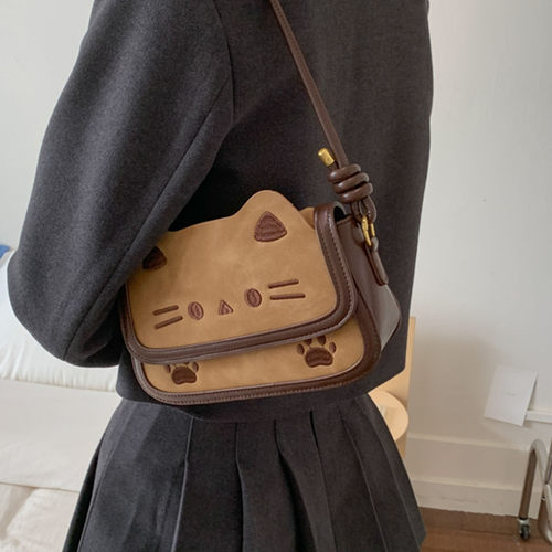 可爱小猫精致时尚百搭单肩斜挎潮流简约少女风2025秋季手提小方包
