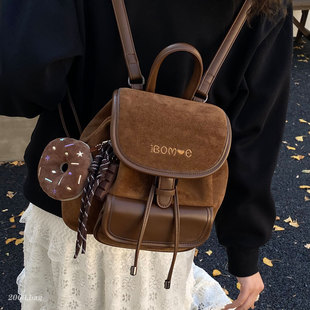 气质通勤质感女士双肩背包2025秋冬新款 休闲绒面单肩包 百搭韩版