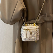 小香风毛呢迷你链条包包女2025新款 小众设计盒子包春夏百搭斜挎包