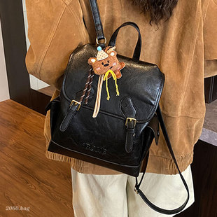 双肩包包 女式 洋气时尚 精致大学生上课百搭休闲简约皮质2025秋季