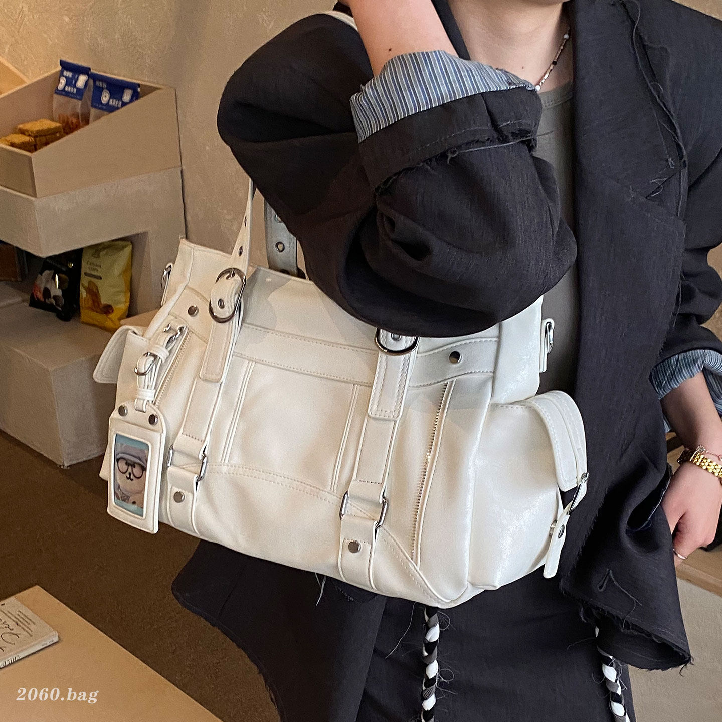 时尚潮流机车包女2026新款大容量多口袋斜挎包百搭高级感托特包,箱包皮具/热销女包/男包,通用款女包,淘宝优惠券,粉丝福利购,淘宝优惠卷