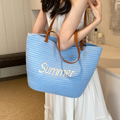 夏季 大容量编织包女2025新款 简约休闲度假沙滩包潮流百搭单肩女包
