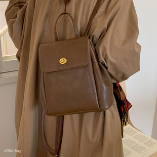 韩系时尚皮质少女精致百搭高级感大学生上课秋冬女式2025双肩包包