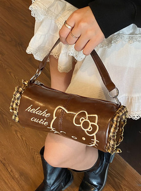 可爱复古猫咪法棍包2025小众设计新款女式百搭韩版ins手提斜挎包