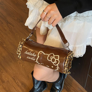 ins手提斜挎包 百搭韩版 可爱复古猫咪法棍包2025小众设计新款 女式