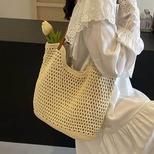 大容量包包女2025新款 百搭单肩海边度假沙滩包编织草编通勤腋下包