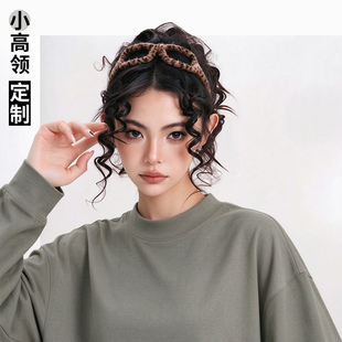 重磅纯棉小领口长袖t恤定制logo小高领美发理发店发型师工作服diy