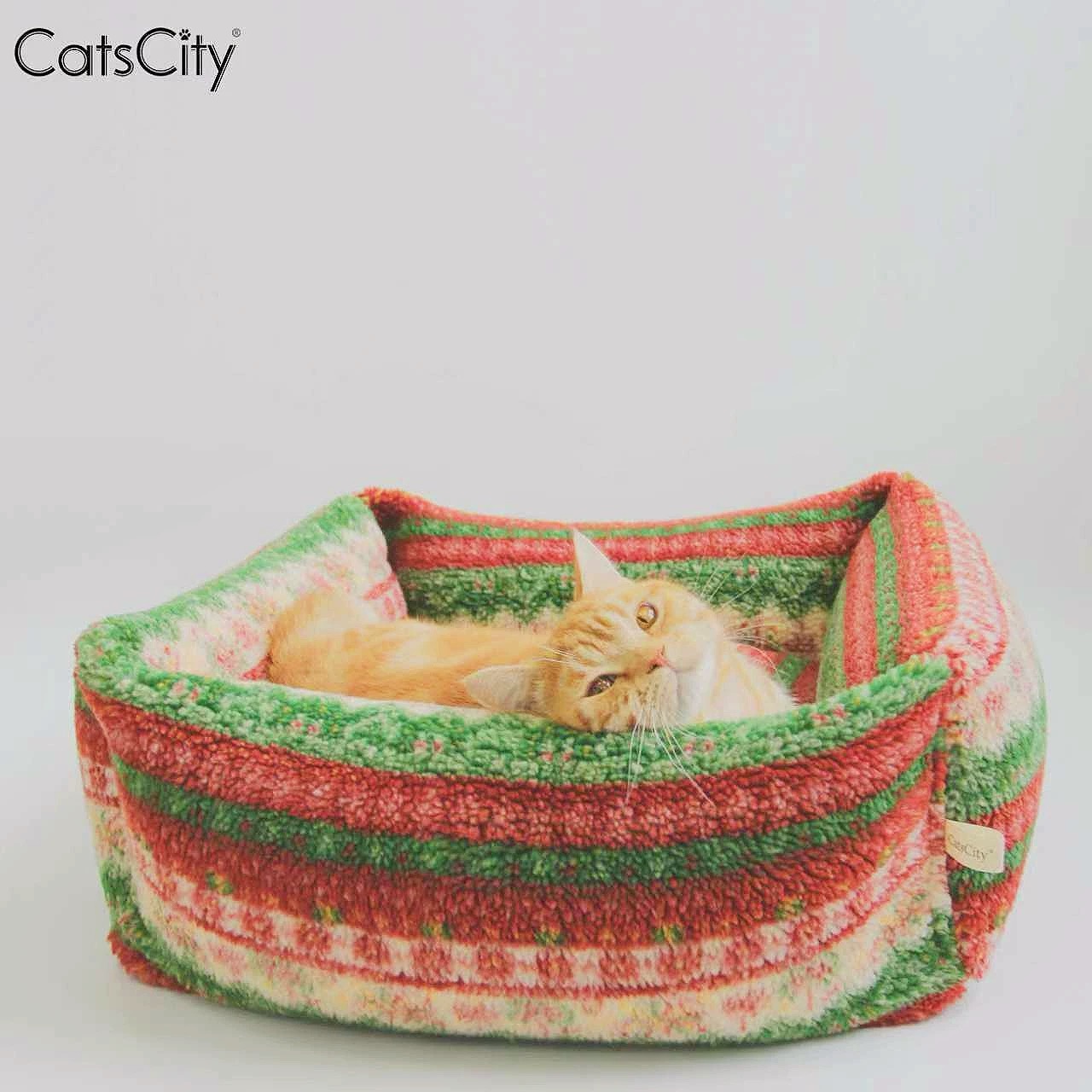CatsCity圣诞羊羔绒保暖猫狗窝