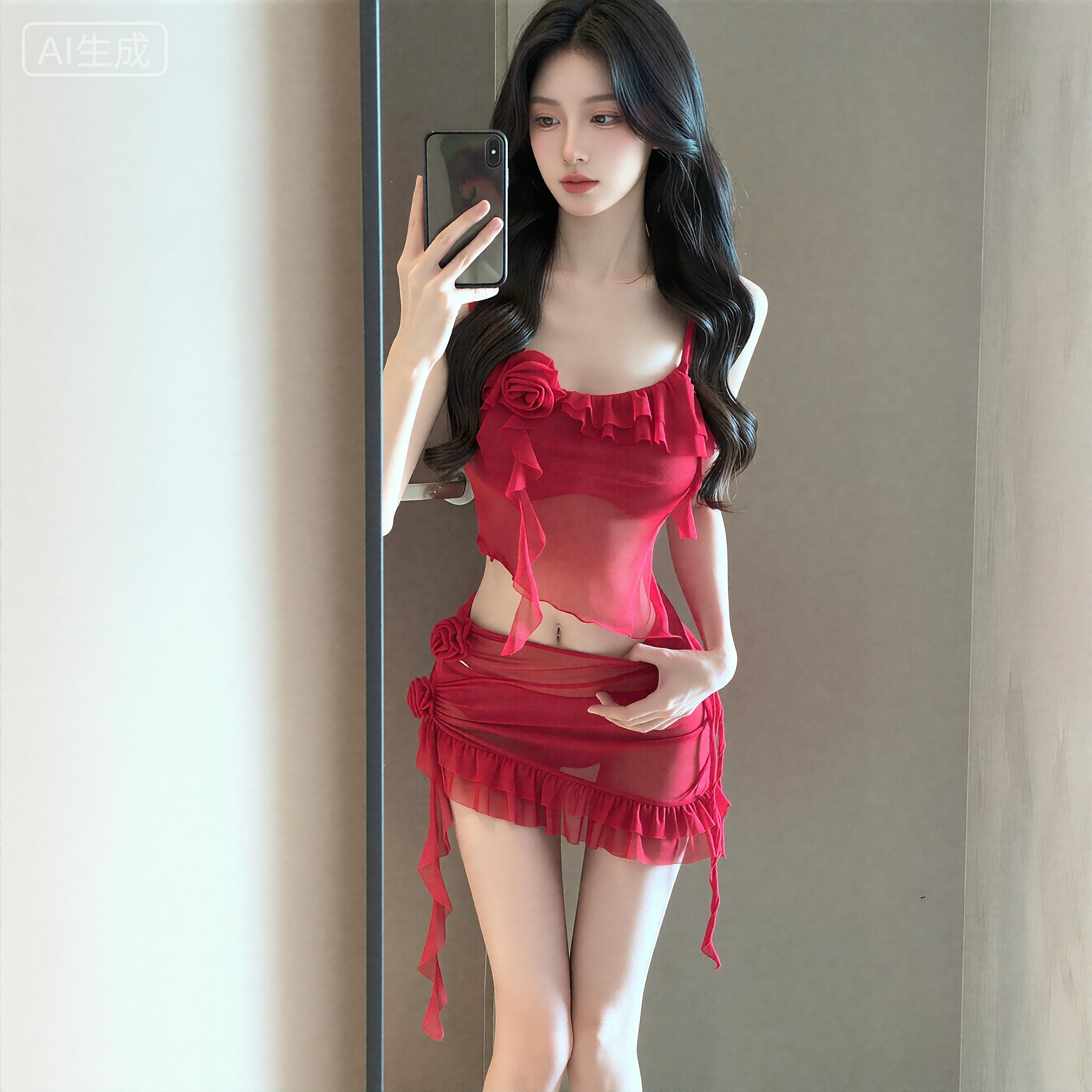 红色性感吊带套装女夏2024新分体泳衣