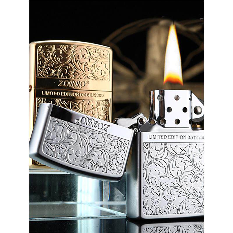 佐罗纯铜煤油打火机防风分色唐草花雕刻创意火机送男士个性复古机