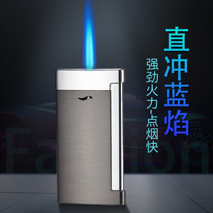 电镀侧压直冲防风打火防风机蓝焰金属充气打火机个性创意超薄刻字