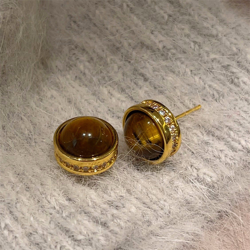 美拉德色系耳环虎眼石银针复古气质耳钉轻奢高级秋冬新款爆款耳饰,饰品/流行首饰/时尚饰品新,耳钉,淘宝优惠券,粉丝福利购,淘宝优惠卷