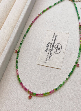 夏日绿色尖晶石串珠项链复古精致小清新颈链精致百搭锁骨链