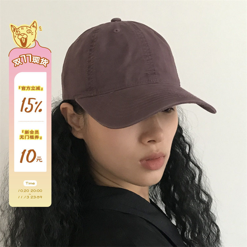 三环路原创豹老板标签鸭舌帽女时尚显白酱紫色帽子百搭纯色棒球帽