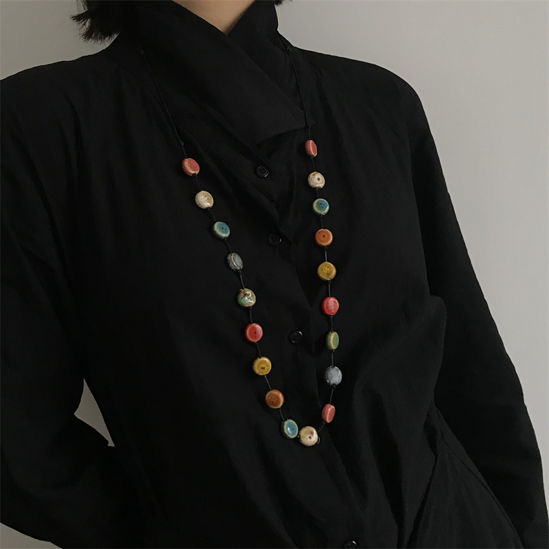 三环路扁陶瓷串珠波西米亚风项链