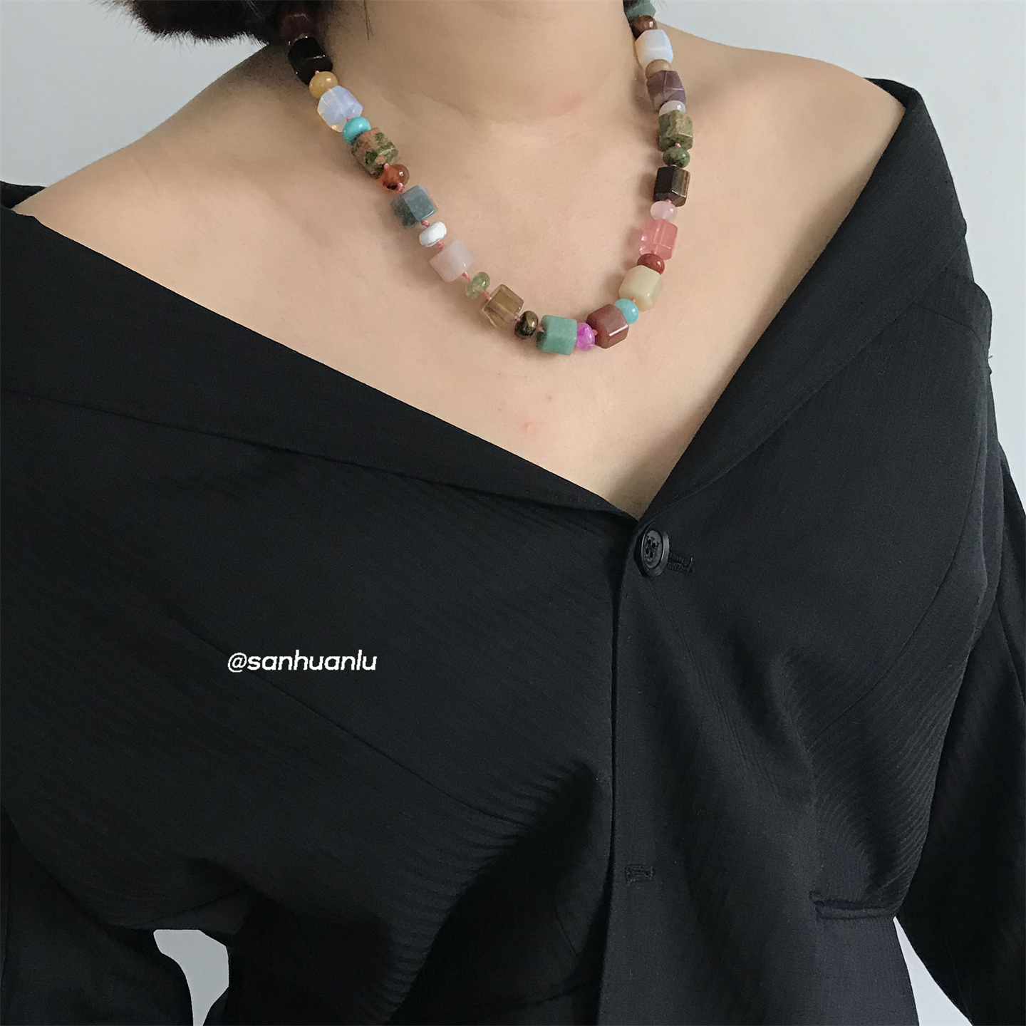 三环路竹节串珠天然石项链