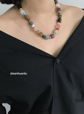 三环路竹节串珠天然石项链