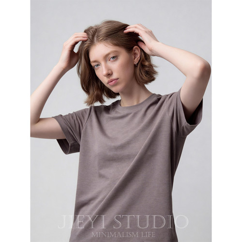 JIEYI 【夏时舒凉】仿迪桑麻棉凉感短袖T恤正肩纯色百搭健身上衣