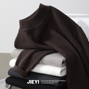 介乙 半高领套头针织衫男士冬季提花肌理毛衣休闲中立领内搭毛衫