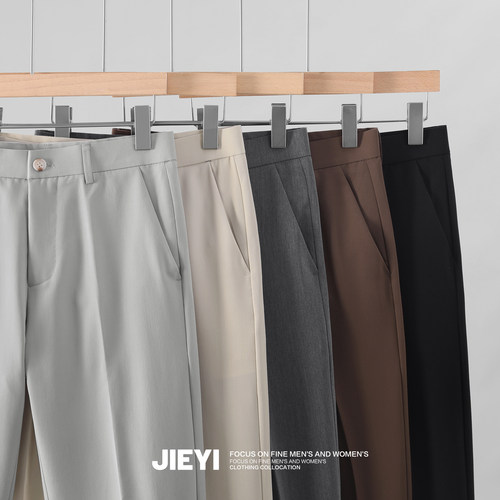 介乙 立体裁剪潮流男士休闲西裤复古简约韩版百搭透气夏款九分裤