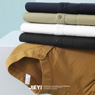 新中式 夏季 立领男士 衬衫 休闲百搭叠穿衬衣 轻熟风竖纹理短袖 JIEYI