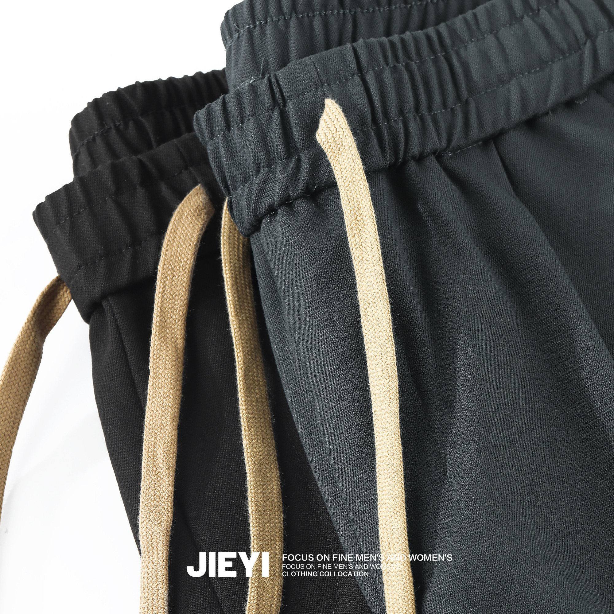 JIEYI 包芯纱潮流夏季纯色抽绳卫裤男士运动简约修身锥形哈伦长裤,男装,休闲裤,淘宝优惠券,粉丝福利购,淘宝优惠卷