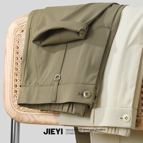 JIEYI半松紧腰英伦休闲西裤