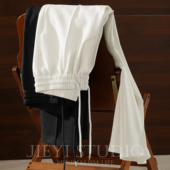 JIEYI休闲风慵懒中间抽褶运动卫裤 男生后袋刺绣松弛感直筒长裤 子